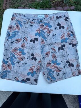Goodfellow & Co Tropical Floral Cotton Shorts in Cream, Blue & Rust